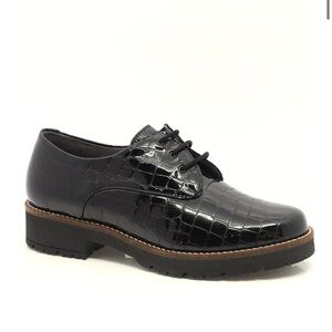 Black Crocodile Pattern Lace-Up Shoes